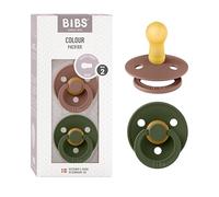 BIBS Colour Paquete de 2 chupetes. Libre de BPA, Tetina redonda. Látex natural, Talla 2 (6-18 meses), Woodchuck / Hunter Green