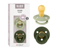BIBS Colour Paquete de 2 chupetes. Libre de BPA, Tetina redonda. Látex natural, Talla 3 (18 + meses), Sage / Hunter Green