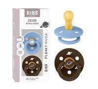 BIBS Colour Planet Nusa Paquete de 2 chupetes. Libre de BPA, Tetina redonda. Látex natural, Hecho en Dinamarca, 6+ meses (Paquete de 2), Sky Blue Mix