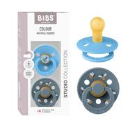 BIBS Colour Studio Chupete, 0-6 meses, 2-pack, Bumblebee Mix Breeze/Petrol | Tetina redonda | Látex de caucho natural | Talla 1 | Sin BPA | Fabricado en Dinamarca | Alta aceptación | Orificios de aire