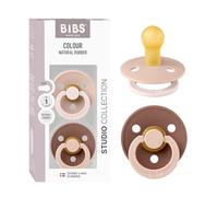 BIBS Colour Studio Chupete, 0-6 meses, pack de 2, Blush/Woodchuck | Tetina redonda | Látex de caucho natural | Talla 1 | Sin BPA | Fabricado en Dinamarca | Alta aceptación | Orificios de aire