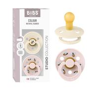 BIBS Colour Studio Chupete, 0-6 meses, pack de 2, Bumblebee Mix Ivory/Petal | Tetina redonda | Látex de caucho natural | Talla 1 | Sin BPA | Fabricado en Dinamarca | Alta aceptación | Orificios de aire