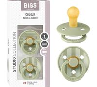 BIBS Colour Studio Chupete, 0-6 meses, pack de 2, Pin/Block Sage | Látex de caucho natural | Talla 1 | Sin BPA | Fabricado en Dinamarca | Alta aceptación | Orificios de aire | Escudo cómodo