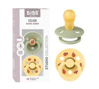 BIBS Colour Studio Paquete de 2 chupetes. Libre de BPA, Tetina redonda. Látex natural, Hecho en Dinamarca, 18+ meses (Paquete de 2), Sage/Pale Butter