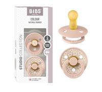 BIBS Colour Studio Paquete de 2 chupetes. Libre de BPA, Tetina redonda. Látex natural, Hecho en Dinamarca, 6-18 meses (Paquete de 2), Jasmine Blush