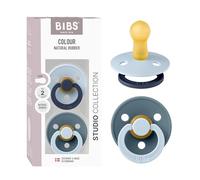 BIBS Colour Studio Paquete de 2 chupetes. Libre de BPA, Tetina redonda. Látex natural, Hecho en Dinamarca, 6-18 meses (Paquete de 2) - Baby Blue/Petrol