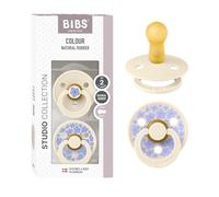 BIBS Colour Studio Paquete de 2 chupetes. Libre de BPA, Tetina redonda. Látex natural, Hecho en Dinamarca, 6-18 meses (Paquete de 2), Jasmine/Ivory