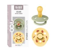 BIBS Colour Studio Paquete de 2 chupetes. Libre de BPA, Tetina redonda. Látex natural, Hecho en Dinamarca, 6-18 meses (Paquete de 2), Sage/Pale Butter