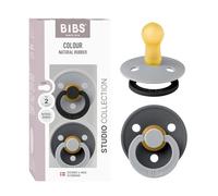 BIBS Colour Studio Paquete de 2 chupetes. Libre de BPA, Tetina redonda. Látex natural, Hecho en Dinamarca, 6-18 meses (Paquete de 2) - Cloud/Iron