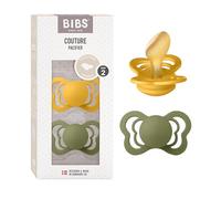 BIBS Couture Paquete de 2 chupetes. Libre de BPA, Pezonera anatómica. Látex natural, Talla 2 (6-18 meses), Honey Bee/Olive