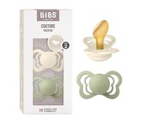 BIBS Couture Paquete de 2 chupetes. Libre de BPA, Pezonera anatómica. Látex natural, Talla 2 (6-18 meses), Ivory/Sage