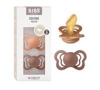 BIBS Couture Paquete de 2 chupetes. Libre de BPA, Pezonera anatómica. Látex natural, Talla 2 (6-18 meses), Peach/Woodchuck