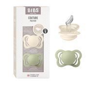 BIBS Couture Paquete de 2 chupetes. Libre de BPA, Pezonera anatómica. Silicona, Talla 1 (0-6 meses), Ivory/Sage