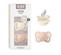 BIBS Couture Paquete de 2 chupetes. Libre de BPA, Pezonera anatómica. Silicona, Talla 1 (0-6 meses), Ivory/Blush