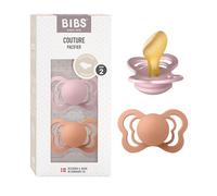 BIBS Couture Paquete de 2 chupetes. Libre de BPA, Talla 2 (6-18 meses), Pink Plum/Peach
