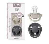 BIBS De Lux - 2 chupetes con tetina de silicona redonda. Sin BPA, fabricados en Dinamarca. Talla única (0-36 meses), Sand/Iron