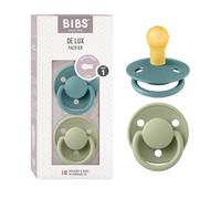 BIBS De Lux Paquete de 2 chupetes. Libre de BPA, Tetina redonda. Látex natural, Talla 1 (0-6 meses), Island Sea/Sage