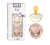BIBS De Lux Paquete de 2 chupetes. Libre de BPA, Tetina redonda. Látex natural, Talla 1 (0-6 meses), Ivory/Blush