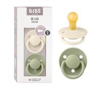 BIBS De Lux Paquete de 2 chupetes. Libre de BPA, Tetina redonda. Látex natural, Talla 1 (0-6 meses), Ivory/Sage