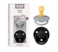 BIBS De Lux Paquete de 2 chupetes. Libre de BPA, Tetina redonda. Látex natural, Talla 2 (6-18 meses), Cloud/Black