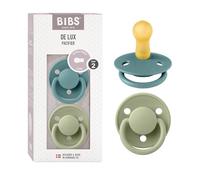 BIBS De Lux Paquete de 2 chupetes. Libre de BPA, Tetina redonda. Látex natural, Talla 2 (6-18 meses), Island Sea/Sage