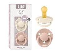 BIBS De Lux Paquete de 2 chupetes. Libre de BPA, Tetina redonda. Látex natural, Talla 2 (6-18 meses), Ivory/Blush