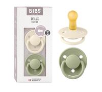 BIBS De Lux Paquete de 2 chupetes. Libre de BPA, Tetina redonda. Látex natural, Talla 2 (6-18 meses), Ivory/Sage