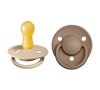 BIBS De Lux Paquete de 2 chupetes. Libre de BPA, Tetina redonda. Látex natural, Talla 2 (6-18 meses), Vanilla/Dark Oak