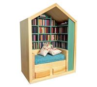 Bibs de trabajo de estrés - Librería de de estrés, Biblioteca en miniatura de madera Juego de decoración de biblioteca | Decoración de caja de libros en miniatura, escena de la biblioteca con