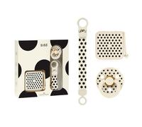 BIBS Gift Set Polka Soothe & Go, con chupete de color BIBS Studio Polka Dots, caja para chupete y clip sujetachupete, chupete sin BPA, tetina redonda. Látex natural, talla 2 (6-18 meses), Ivory