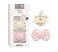 BIBS Infinity Chupete, 0-6 meses, 2-pack, Ivory/Blossom | Tetina anatómica | Silicona | Talla 1 | Sin BPA | Fabricado en Dinamarca | Alta aceptación | Orificios de aire
