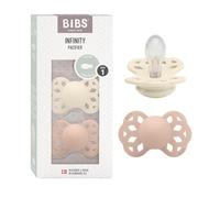 BIBS Infinity Chupete, 0-6 meses, 2-pack, Ivory/Blush | Tetina simétrica | Silicona | Talla 1 | Sin BPA | Fabricado en Dinamarca | Alta aceptación | Orificios de aire