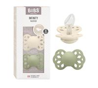 BIBS Infinity Chupete, 6-18 meses, 2-pack, Ivory/Sage | Tetina anatómica | Silicona | Talla 2 | Sin BPA | Fabricado en Dinamarca | Alta aceptación | Orificios de aire