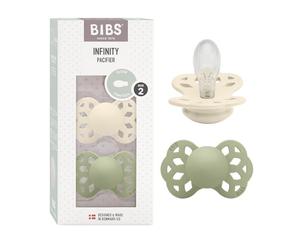 BIBS Infinity Chupete, 6-18 meses, 2-pack, Ivory/Sage | Tetina simétrica | Silicona | Talla 2 | Sin BPA | Fabricado en Dinamarca | Alta aceptación | Orificios de aire