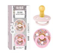 BIBS Liberty Paquete de 2 chupetes. Libre de BPA, Tetina redonda. Látex natural, Hecho en Dinamarca, 6+ meses (Paquete de 2), Blossom/Baby Pink
