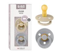 BIBS Pacifiers Colour Collection - Chupete de goma natural sin BPA para bebé, fabricado en Dinamarca, a partir de 6 meses (paquete de 2 unidades), color vainilla/nube