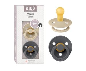 BIBS Pacifiers Colour Collection - Chupete de goma natural sin BPA para bebé, fabricado en Dinamarca, a partir de 0 meses (paquete de 2 unidades), color vainilla/hierro