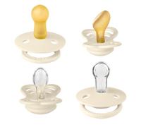 BIBS Paquete de 4 chupetes. Paquete de inicio Try-it. Libre de BPA, Tetina redonda, simétrica y anatómica. Látex natural/Silicona, Hecho en Dinamarca. 6-18 meses (paquete de 4), Ivory