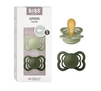 BIBS Supreme Chupete, 0-6 meses, 2-pack, Sage/Hunter Green | Tetina simétrica | Látex de caucho natural | Talla 1 | Sin BPA | Fabricado en Dinamarca | Alta aceptación | Orificios de aire