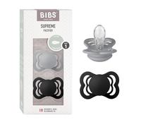 BIBS Supreme Chupete, 0-6 meses, pack de 2, tetina simétrica, Cloud/Black