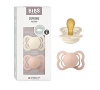 BIBS Supreme Chupete, 0-6 meses, pack de 2, tetina simétrica, Ivory/Blush | Látex de caucho natural | Talla 1 | Sin BPA | Fabricado en Dinamarca | Alta aceptación | Orificios de aire | Escudo cómodo