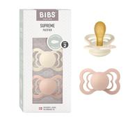 BIBS Supreme Paquete de 2 chupetes. Libre de BPA, Tetina con forma simétrica/Fisiológica. Látex natural, Hecho en Dinamarca. 0+ meses (Paquete de 2), Ivory/Blush