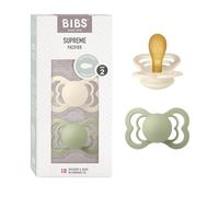 BIBS Supreme Chupete, 6-18 meses, pack de 2, tetina simétrica, Ivory/Sage | Látex de caucho natural | Talla 2 | Sin BPA | Fabricado en Dinamarca | Alta aceptación | Orificios de aire | Escudo cómodo