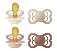 BIBS Supreme Chupete, 6-18 meses, pack de 4, Ivory/Vanilla/Blush/Woodchuck | Tetina simétrica | Látex de caucho natural | Talla 2 | Sin BPA | Fabricado en Dinamarca | Alta aceptación | Orificios de aire