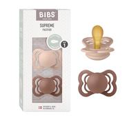 BIBS Supreme Paquete de 2 chupetes. Libre de BPA, Tetina con forma simétrica/Fisiológica. Látex natural, Hecho en Dinamarca. 0+ meses (Paquete de 2), Vanilla/Dark Oak