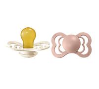 BIBS Supreme Paquete de 2 chupetes. Libre de BPA, Tetina con forma simétrica/Fisiológica. Látex natural, Hecho en Dinamarca. 0+ meses (Paquete de 2), Ivory/Blush