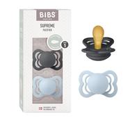 BIBS Supreme Paquete de 2 chupetes. Libre de BPA, Tetina con forma simétrica/Fisiológica. Látex natural, Hecho en Dinamarca. 0+ meses (Paquete de 2), Vanilla/Dark Oak