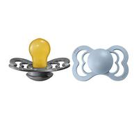 BIBS Supreme Paquete de 2 chupetes. Libre de BPA, Tetina con forma simétrica/Fisiológica. Látex natural, Hecho en Dinamarca. 0+ meses (Paquete de 2), Vanilla/Dark Oak