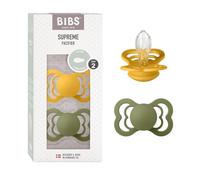 BIBS Supreme Paquete de 2 chupetes. Libre de BPA, Tetina con forma simétrica/Fisiológica. Látex natural, Hecho en Dinamarca. 0+ meses (Paquete de 2), Vanilla/Dark Oak