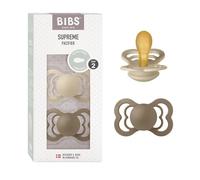 BIBS Supreme Paquete de 2 chupetes. Libre de BPA, Tetina con forma simétrica/Fisiológica. Látex natural, Hecho en Dinamarca. 0+ meses (Paquete de 2), Vanilla/Dark Oak